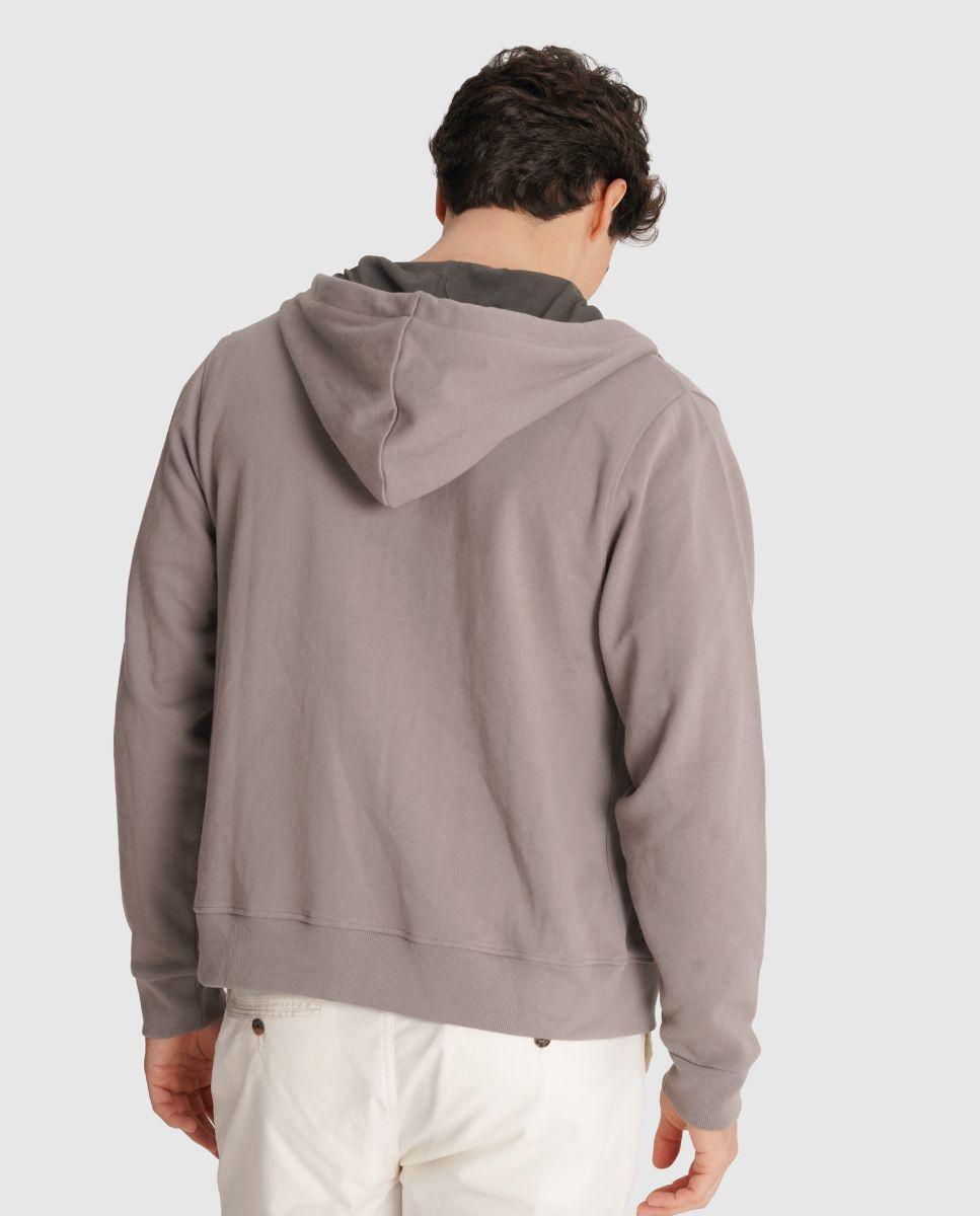 Sweatshirt com Capuz e Fecho Zip de Corte Regular Cinzento-2
