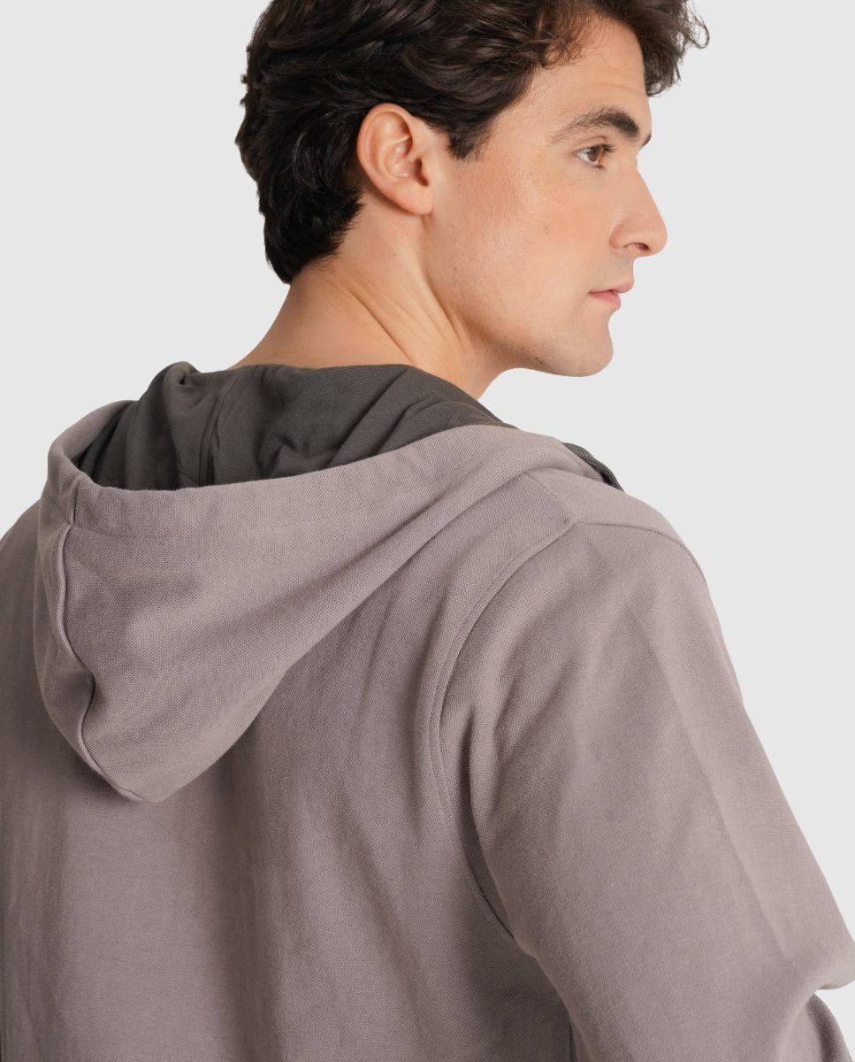 Sweatshirt com Capuz e Fecho Zip de Corte Regular Cinzento-4