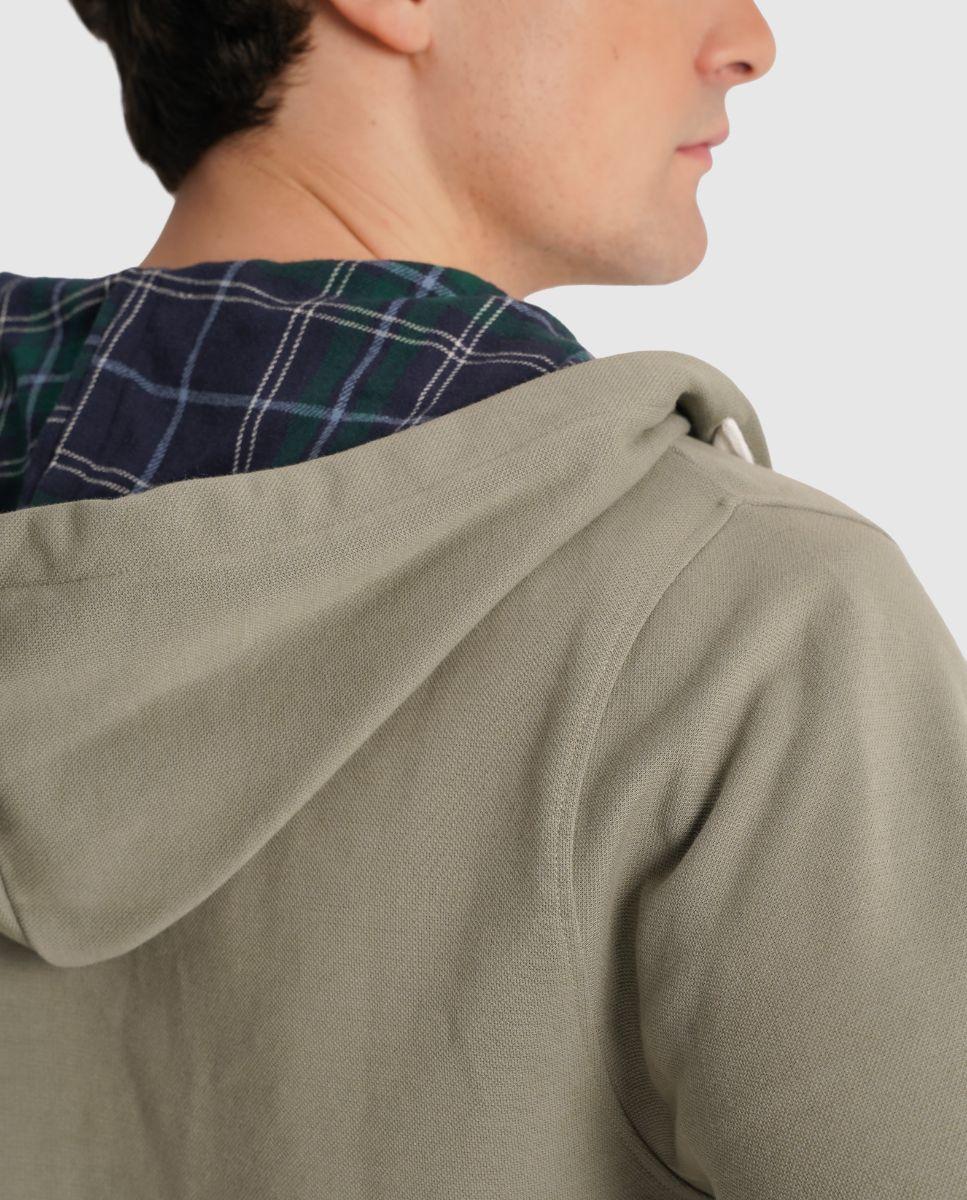 Sweatshirt com Capuz e Fecho Zip de Corte Regular Verde-2