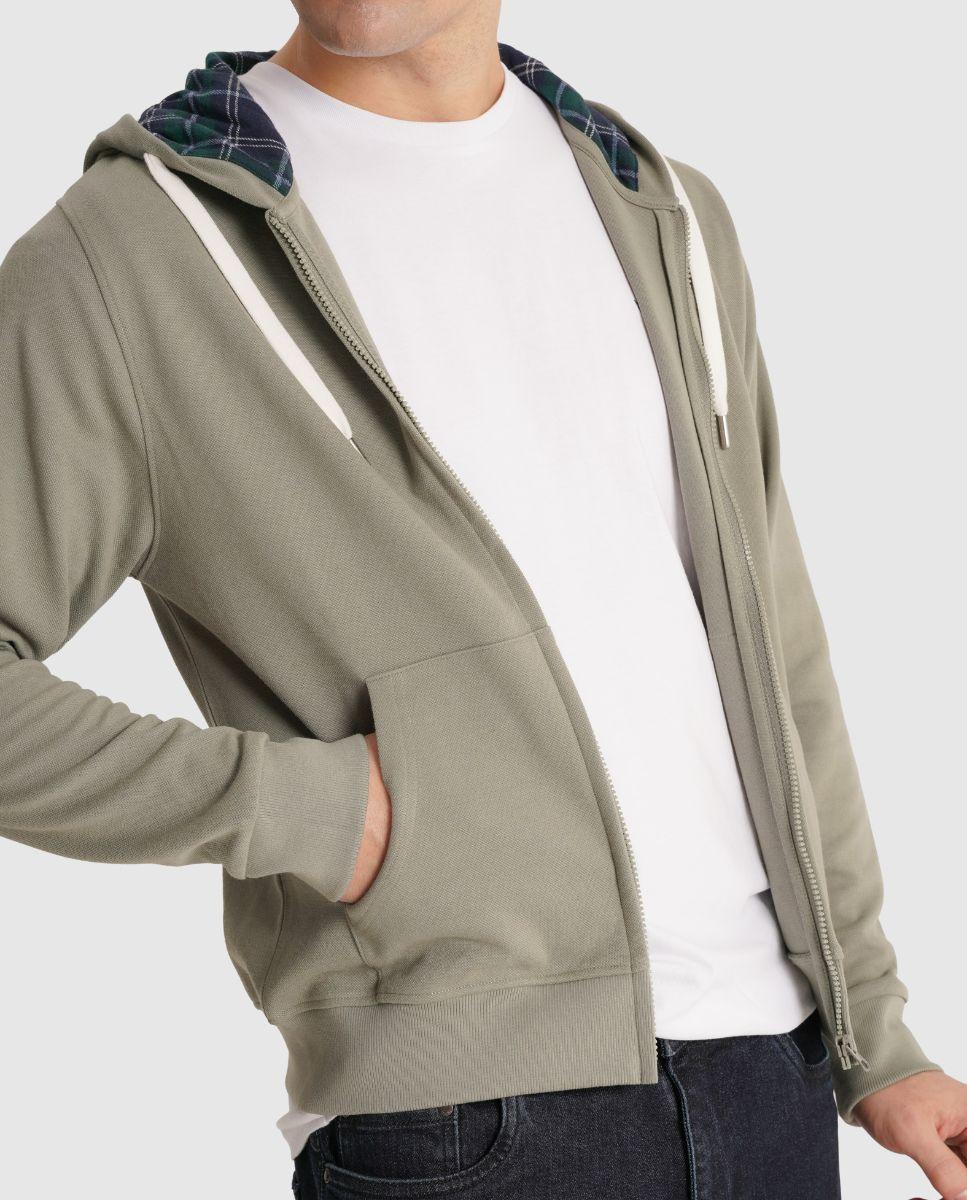 Sweatshirt com Capuz e Fecho Zip de Corte Regular Verde-3