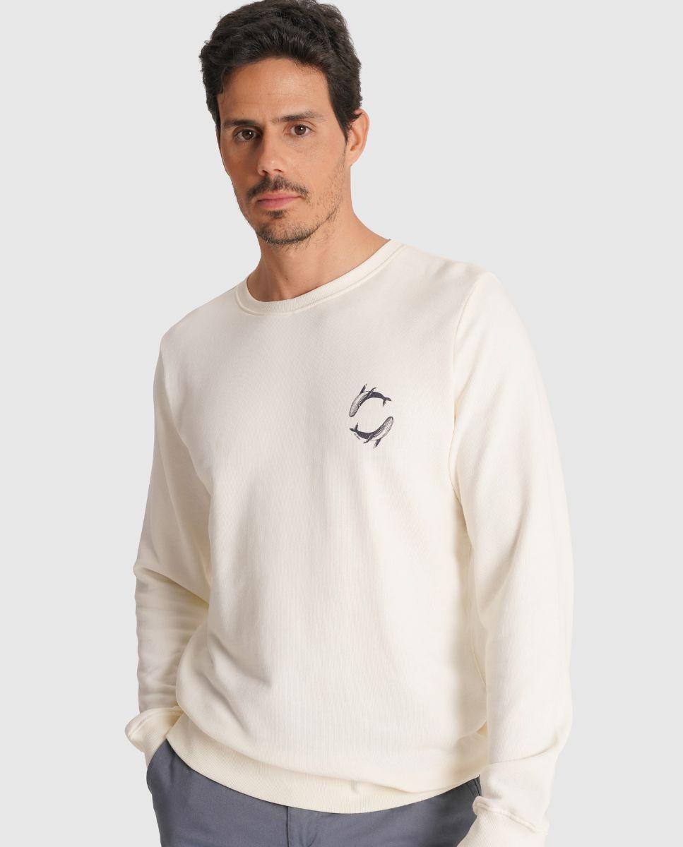 Sweatshirt com Gola Redonda e Estampado Posterior Branco-1