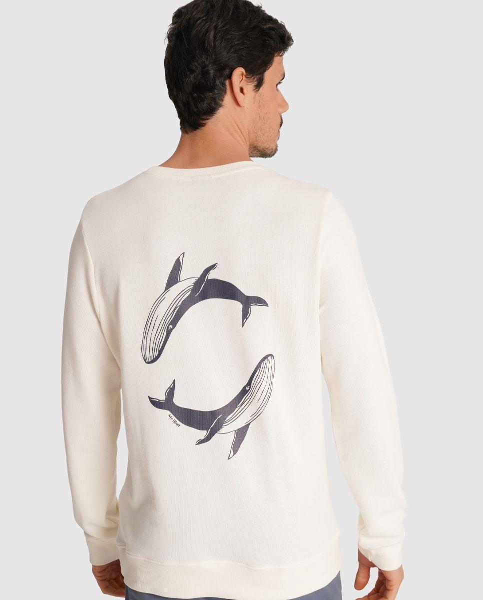 Sweatshirt com Gola Redonda e Estampado Posterior Branco-2
