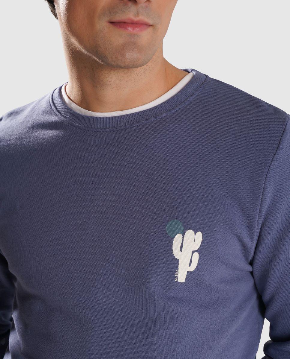 Sweatshirt com Gola Redonda e Estampado de Corte Regular Azul-2