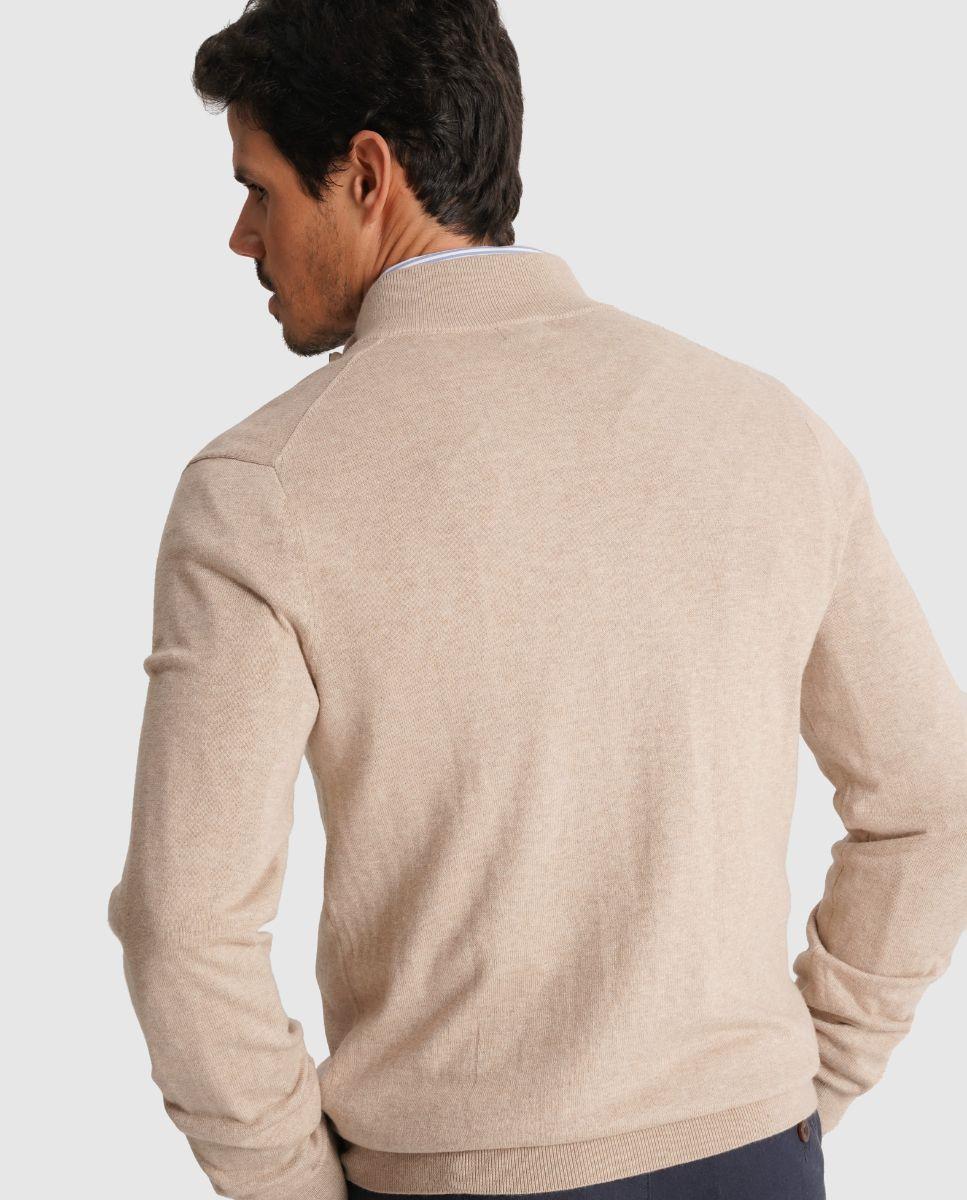 Cardigan com Fecho Zip e Manga Comprida Bege-2