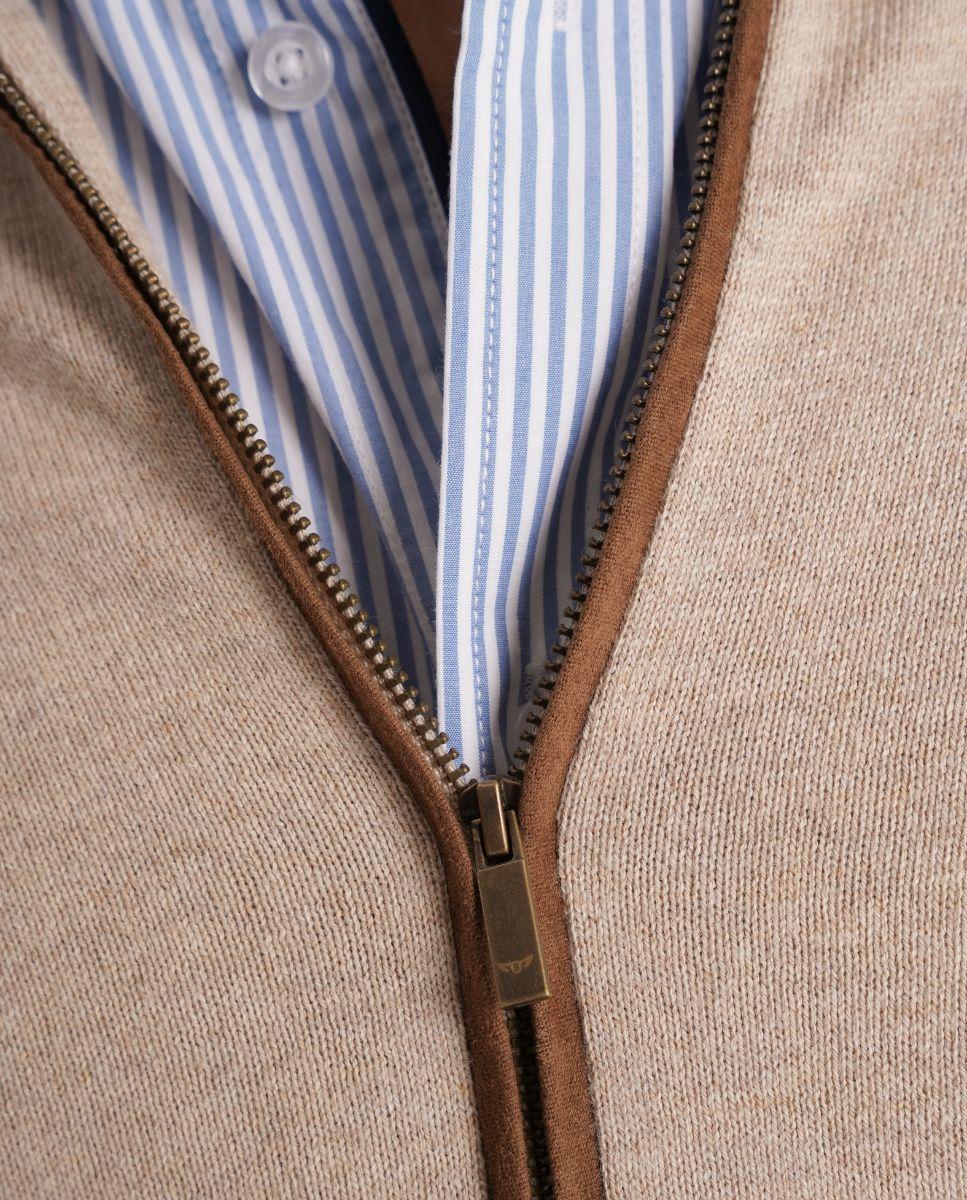 Cardigan com Fecho Zip e Manga Comprida Bege-3