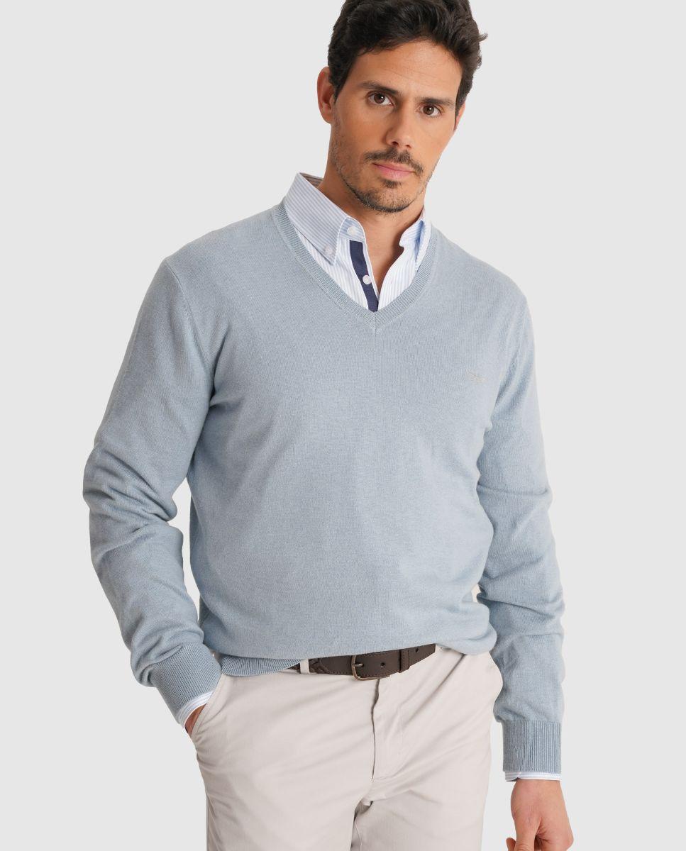 Imagem 0 de Camisola de Malha Fina e Gola em V de Corte Regular