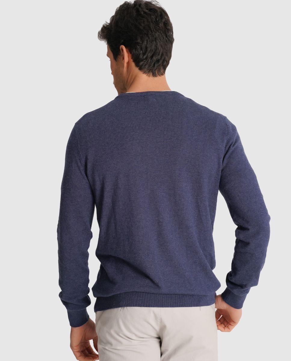 Camisola de Malha Fina e Gola Redonda de Corte Regular Azul-2