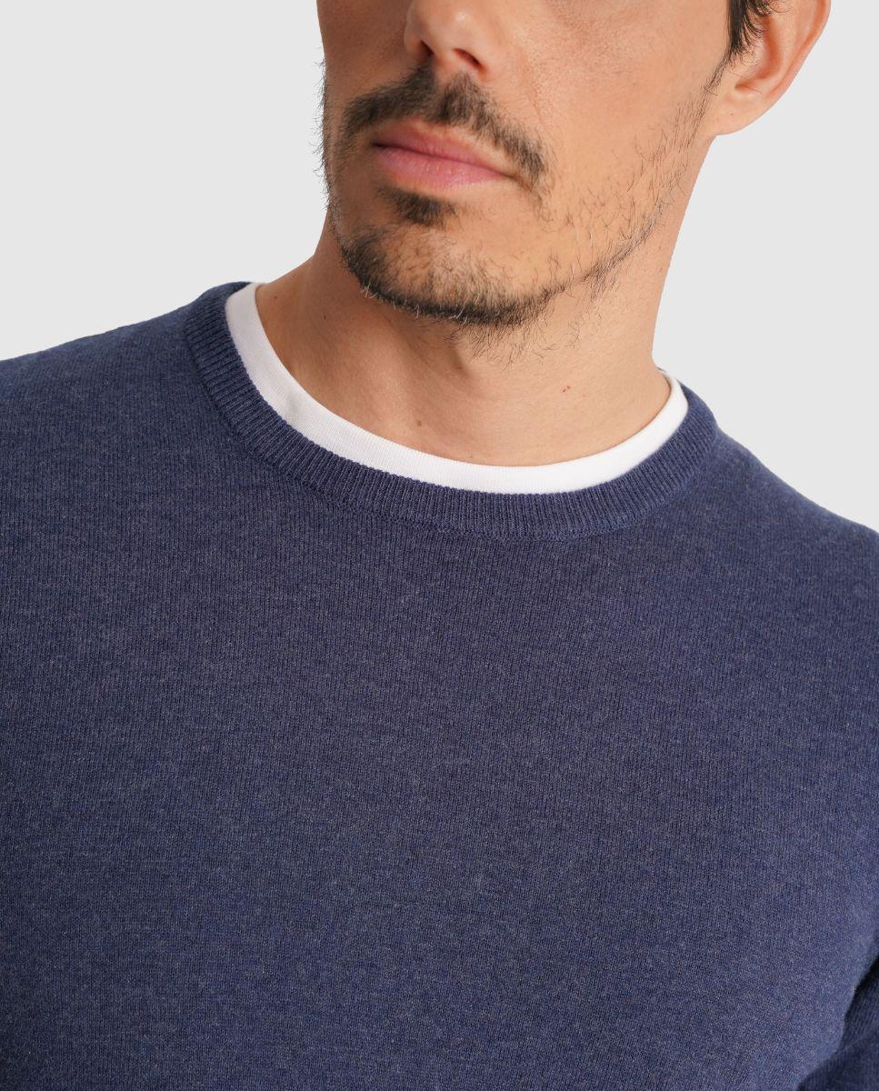 Camisola de Malha Fina e Gola Redonda de Corte Regular Azul-3