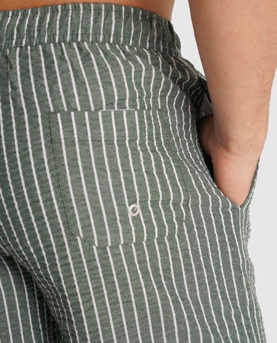Fato de Banho de Corte Regular com Elástico e Design Às Riscas Verde-2