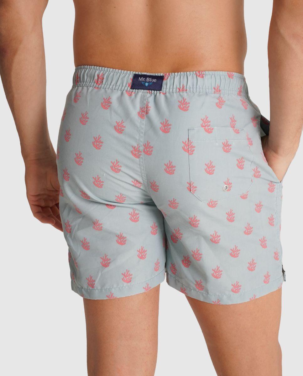 Fato de Banho Bermuda Estampado de Corte Regular Azul-2