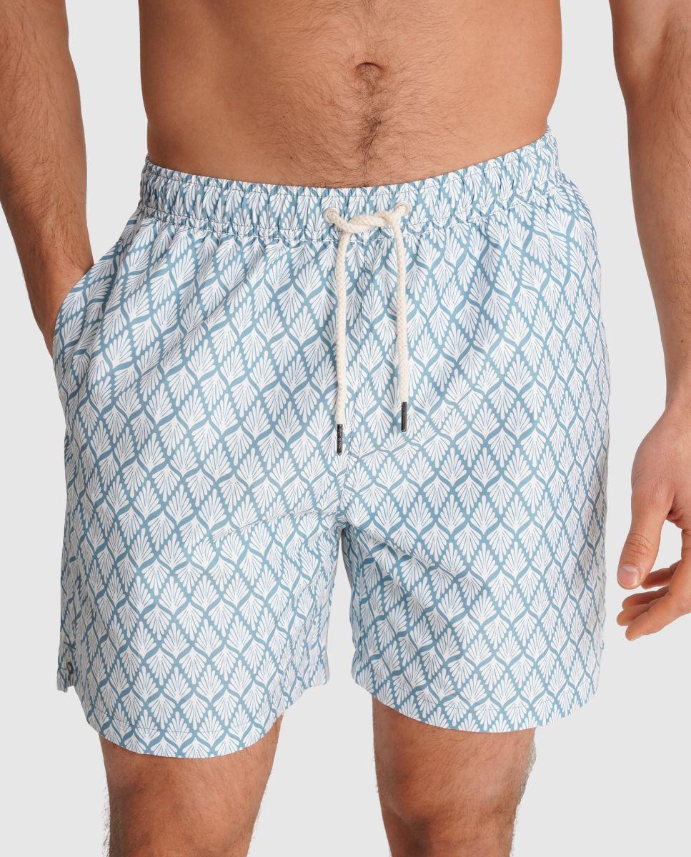 Fato de Banho Bermuda Estampado de Corte Regular Azul-2