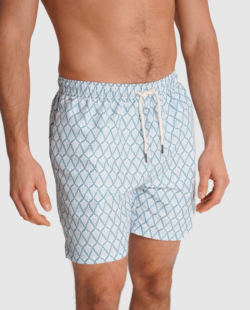 Fato de Banho Bermuda Estampado de Corte Regular Azul-1
