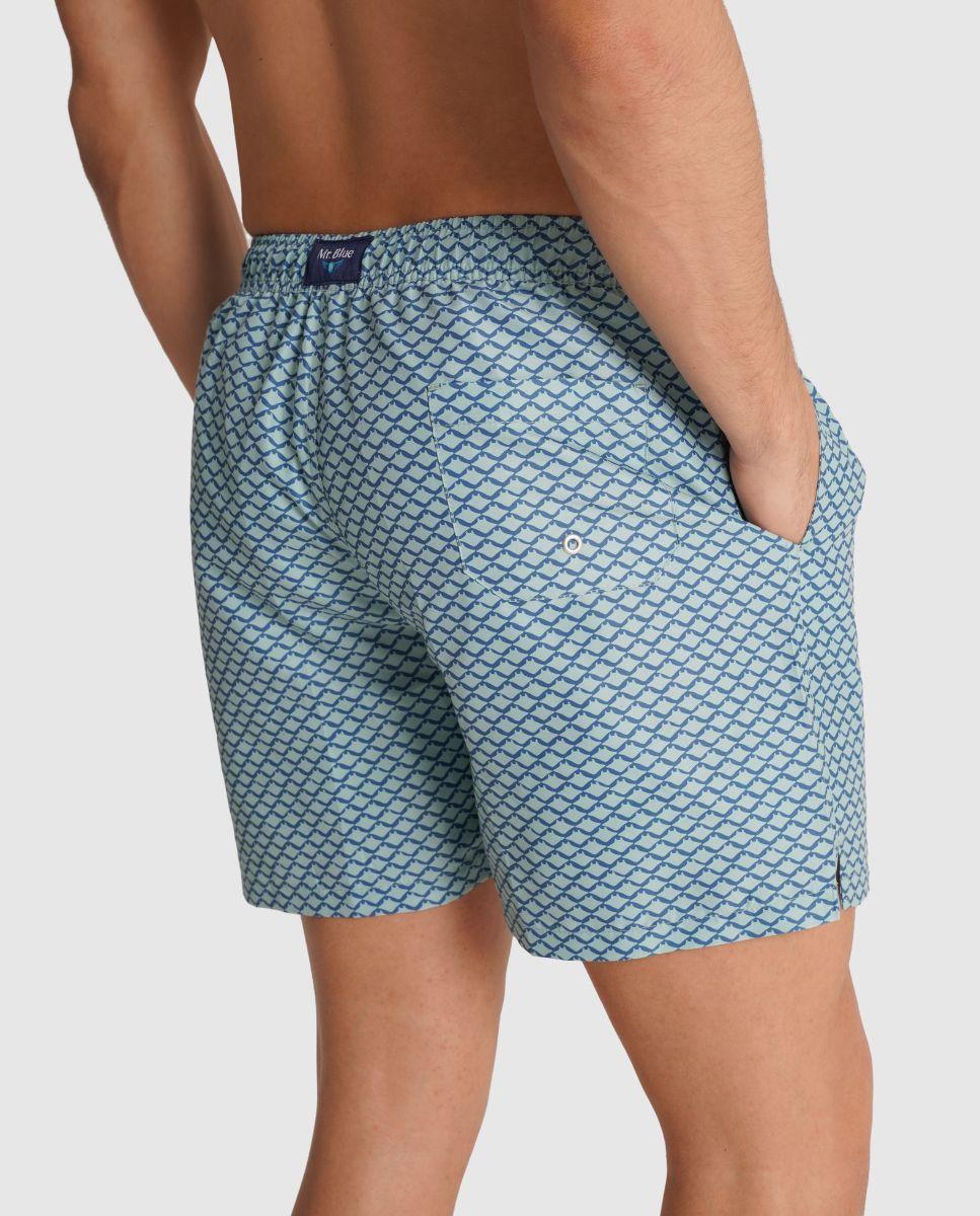 Fato de Banho com Cintura Elástica e Bolso Posterior Azul-2