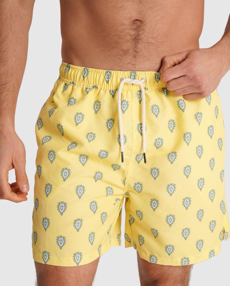 Fato de Banho com Cintura Elástica e Bolso Posterior Amarelo-1