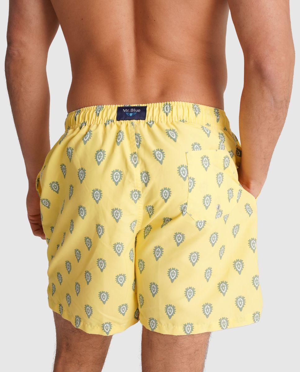 Fato de Banho com Cintura Elástica e Bolso Posterior Amarelo-2