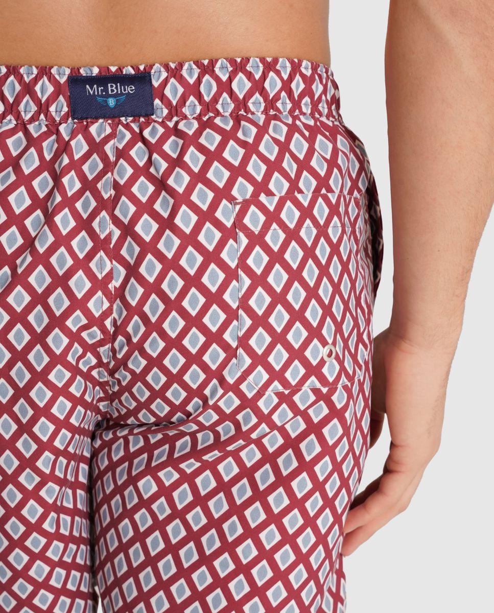 Fato de Banho com Cintura Elástica e Bolso Posterior Vermelho-3
