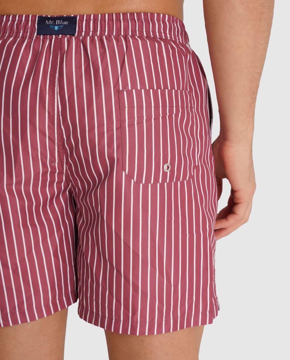 Fato de Banho de Corte Regular com Elástico e Design Às Riscas Vermelho-2