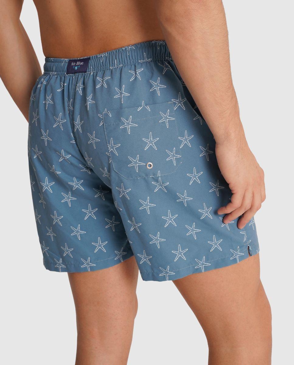 Fato de Banho Bermuda Estampado de Corte Regular Azul-2