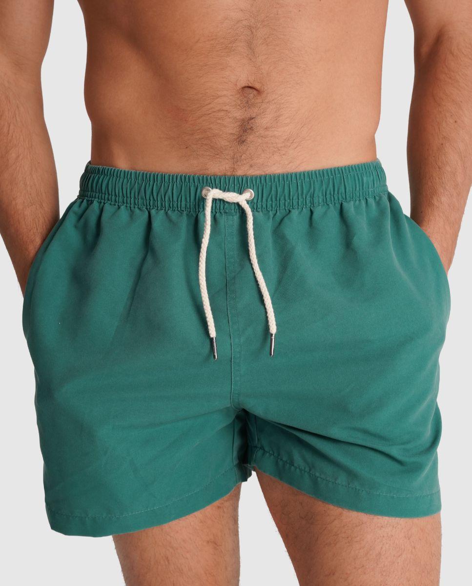 Fato de Banho com Cintura Elástica e Bolso Posterior Verde-1