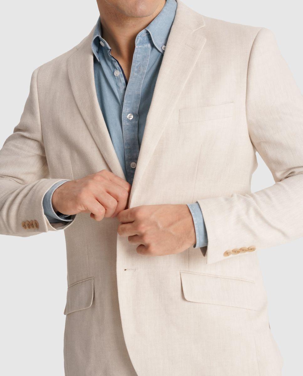 Blazer com Abotonaduras nos Punhos e Corte Regular Bege-3