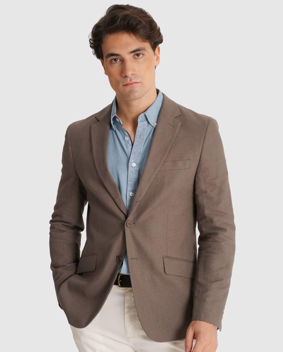 Blazer com Abotonaduras nos Punhos e Corte Regular Castanho-1