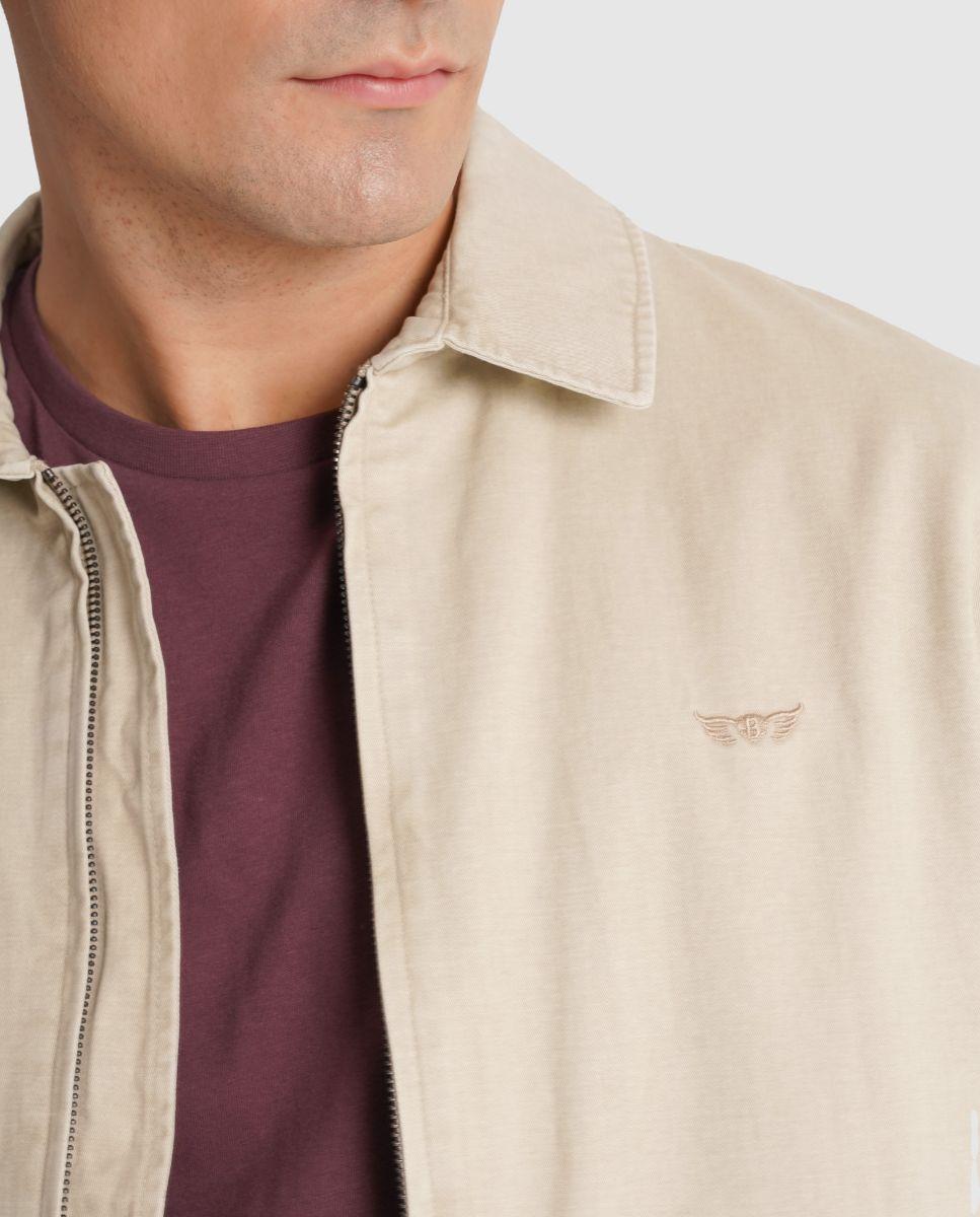 Casaco com Fecho Zip e Corte Regular Bege-3