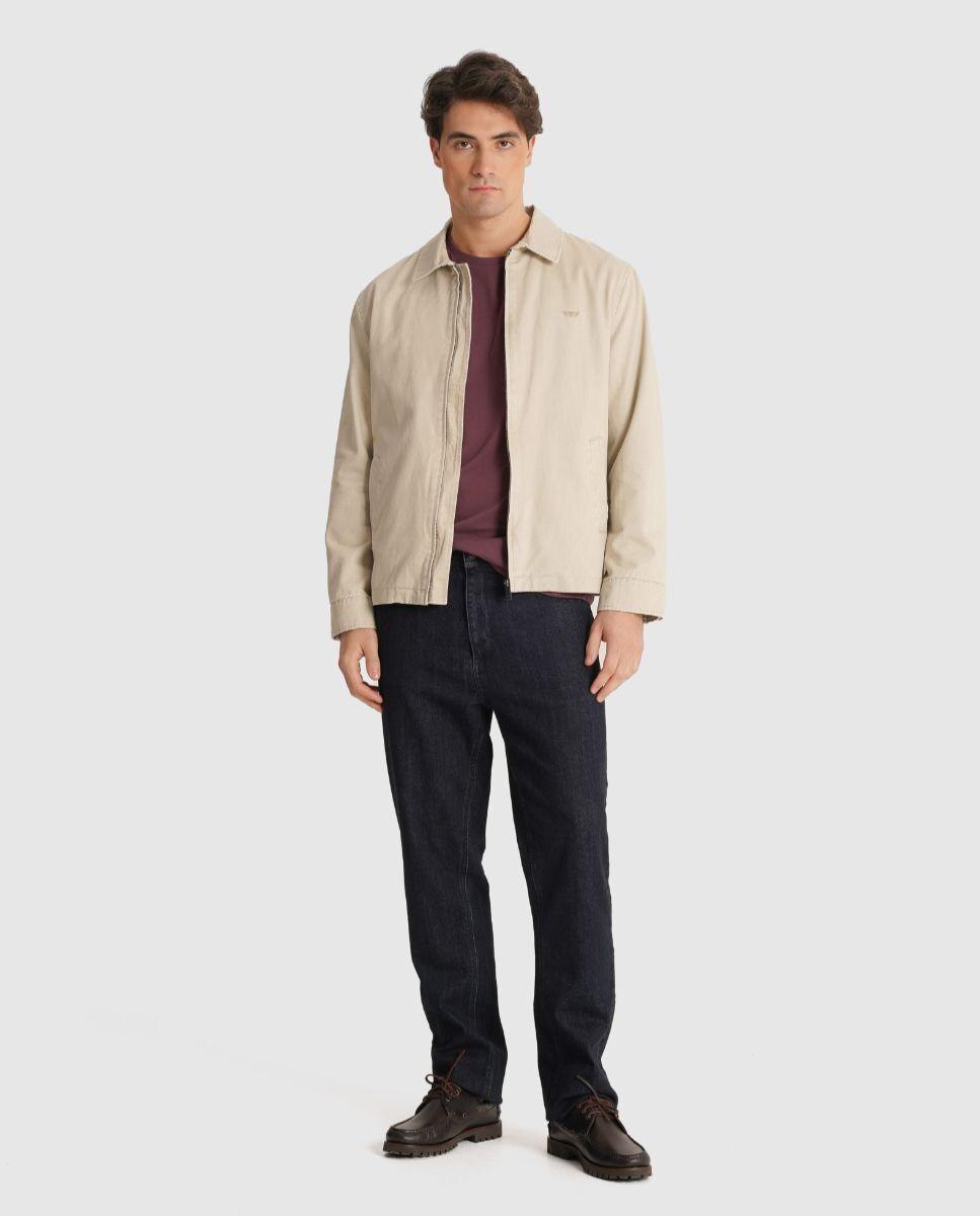 Casaco com Fecho Zip e Corte Regular Bege-4