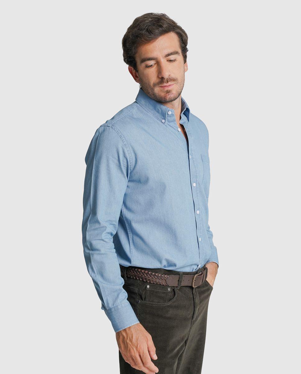 Imagem 0 de Camisa ganga regular fit azul lisa