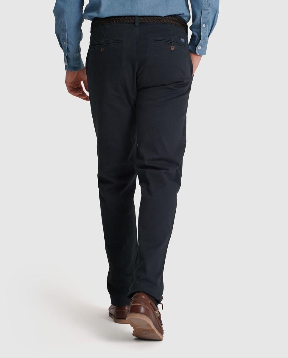 Calças chino algodão regular fit azuis lisas Azul-marinho-2