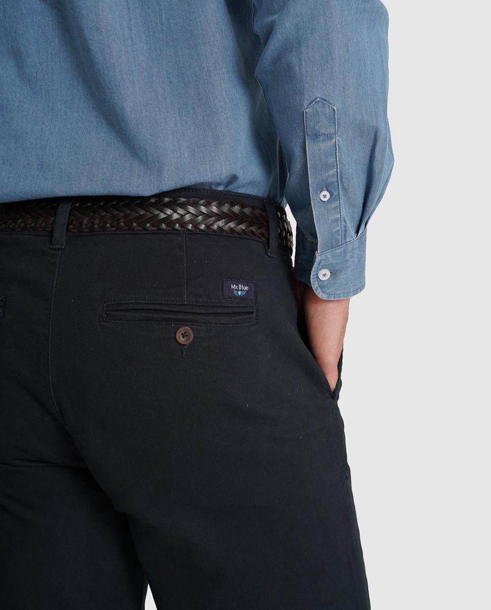 Calças chino algodão regular fit azuis lisas Azul-marinho-3