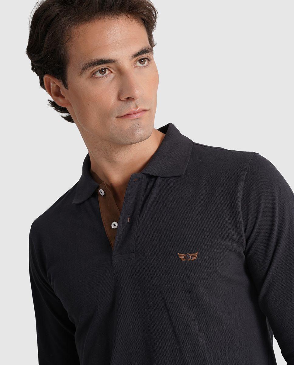 Imagem 0 de Polo manga comprida algodão regular fit azul liso