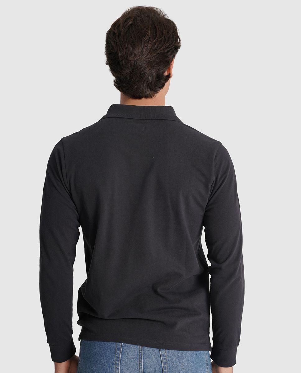 Polo manga comprida algodão regular fit azul liso Azul-3