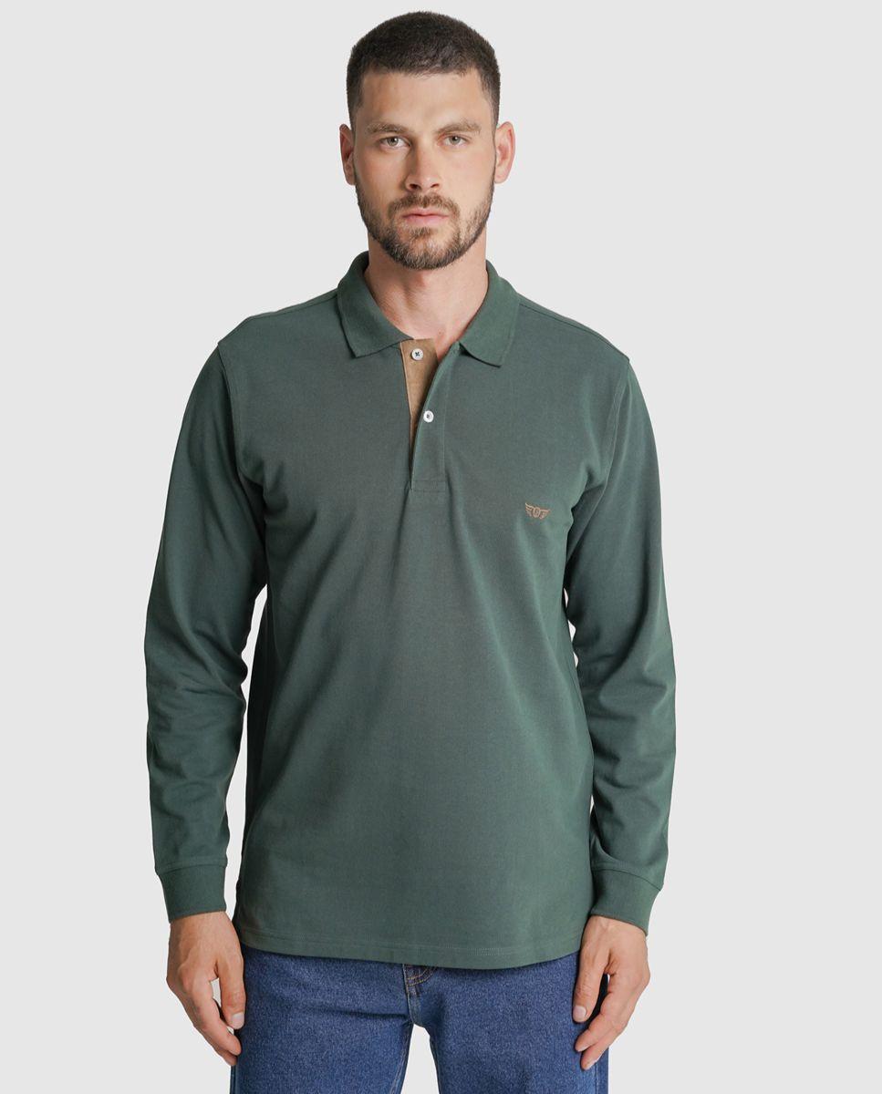 Imagem 0 de Polo manga comprida algodão regular fit verde liso
