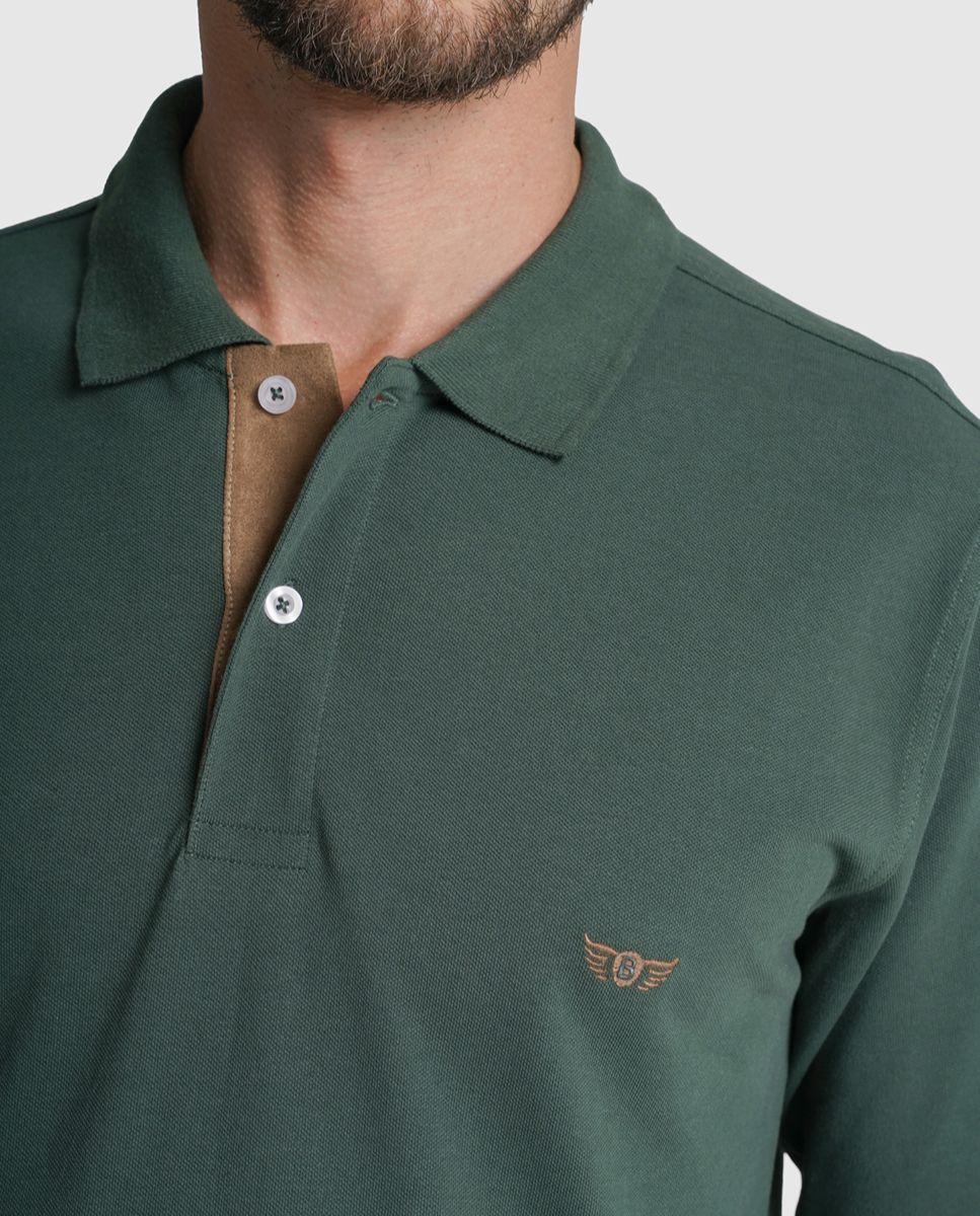 Polo manga comprida algodão regular fit verde liso Verde-2