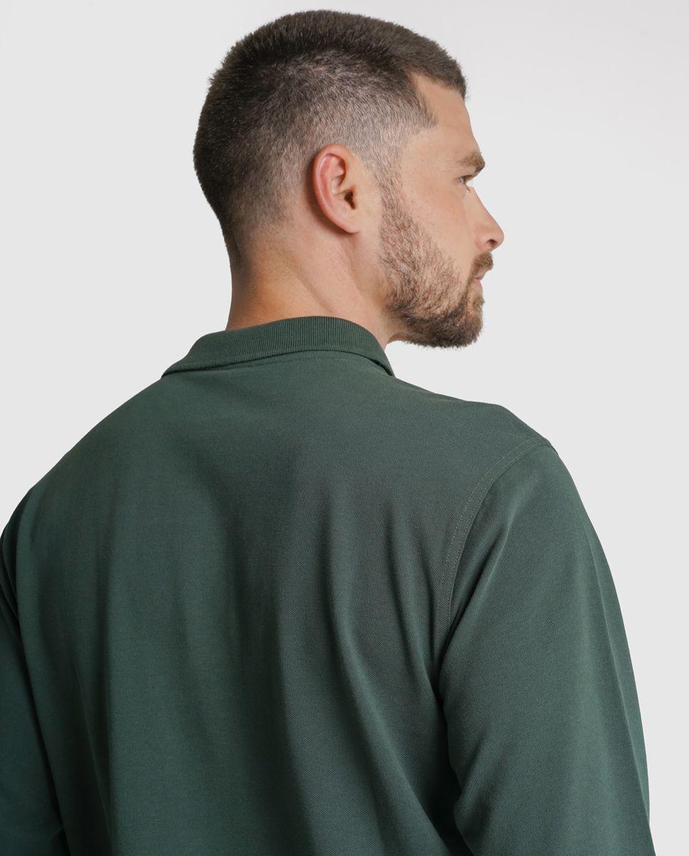 Polo manga comprida algodão regular fit verde liso Verde-3