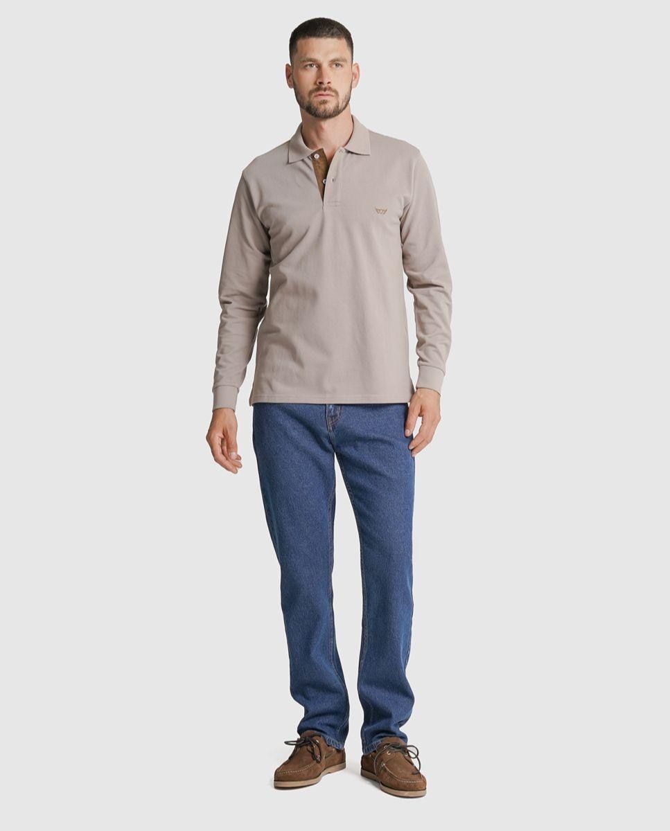 Polo manga comprida algodão regular fit camel liso Camel-3