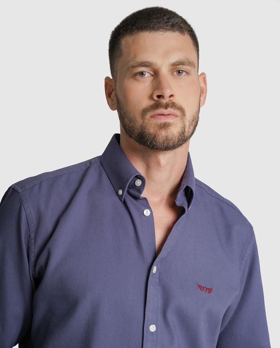 Camisa estruturada regular fit azul lisa Azul-2