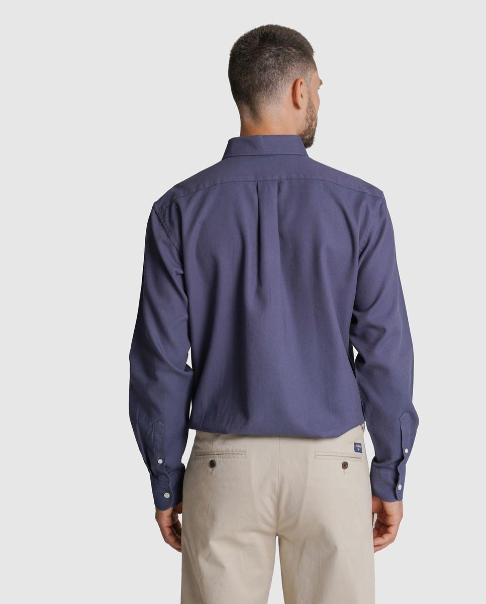 Camisa estruturada regular fit azul lisa Azul-3