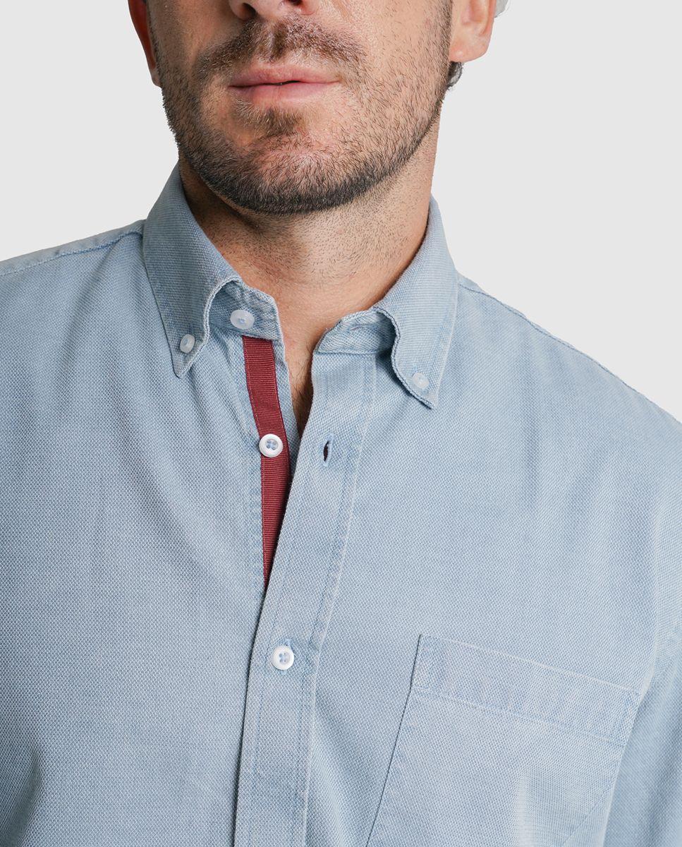 Camisa ganga regular fit azul lisa Azul-3