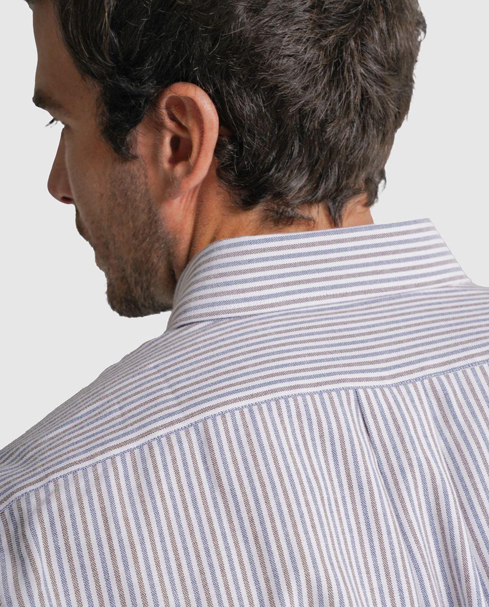 Camisa twill regular fit branca riscas Branco-2