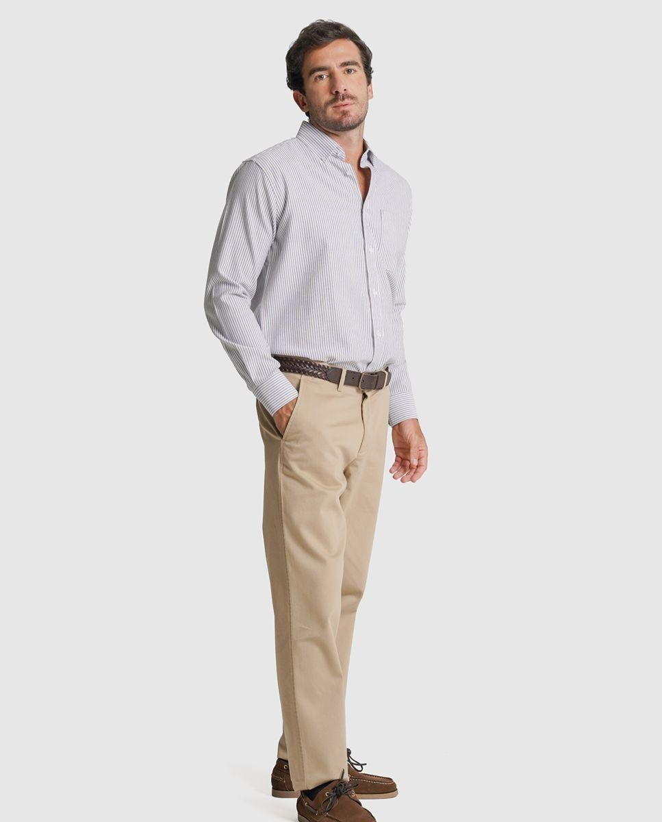 Camisa twill regular fit branca riscas Branco-3