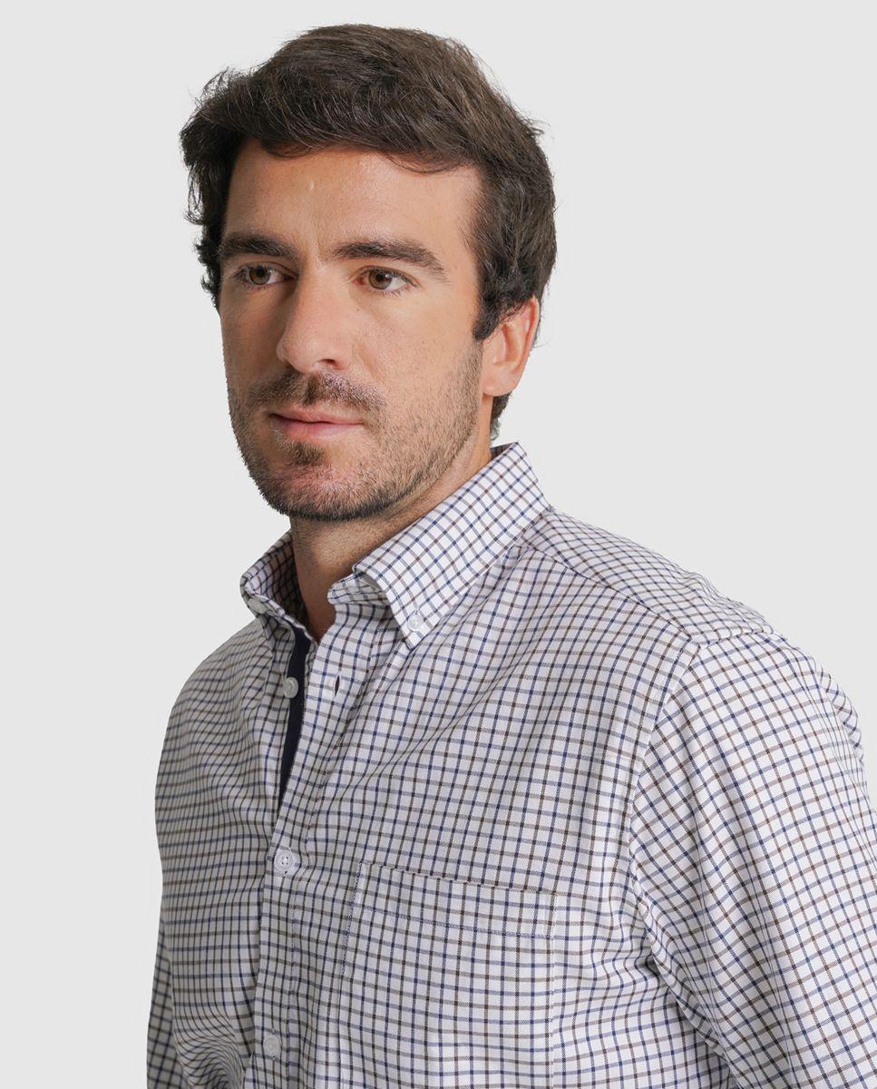Camisa twill regular fit castanha quadrada Castanho-2