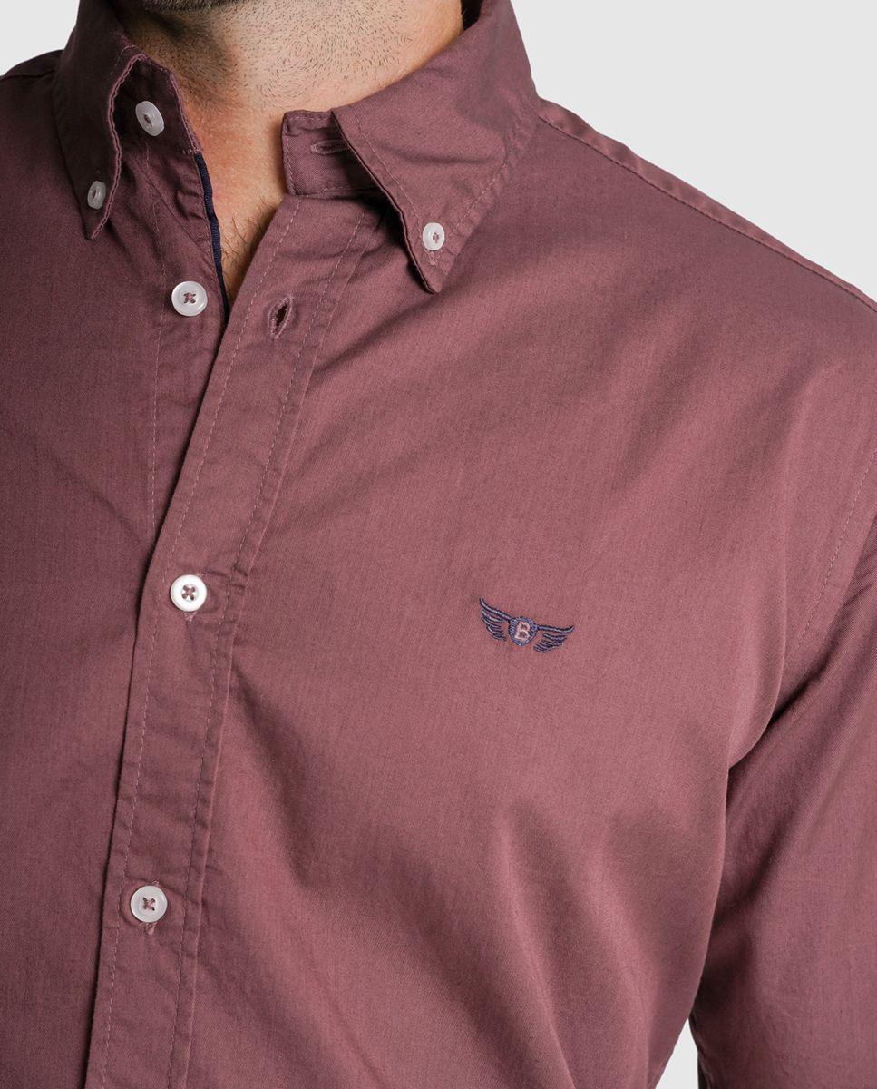 Camisa algodão regular fit rosa lisa Rosa-4