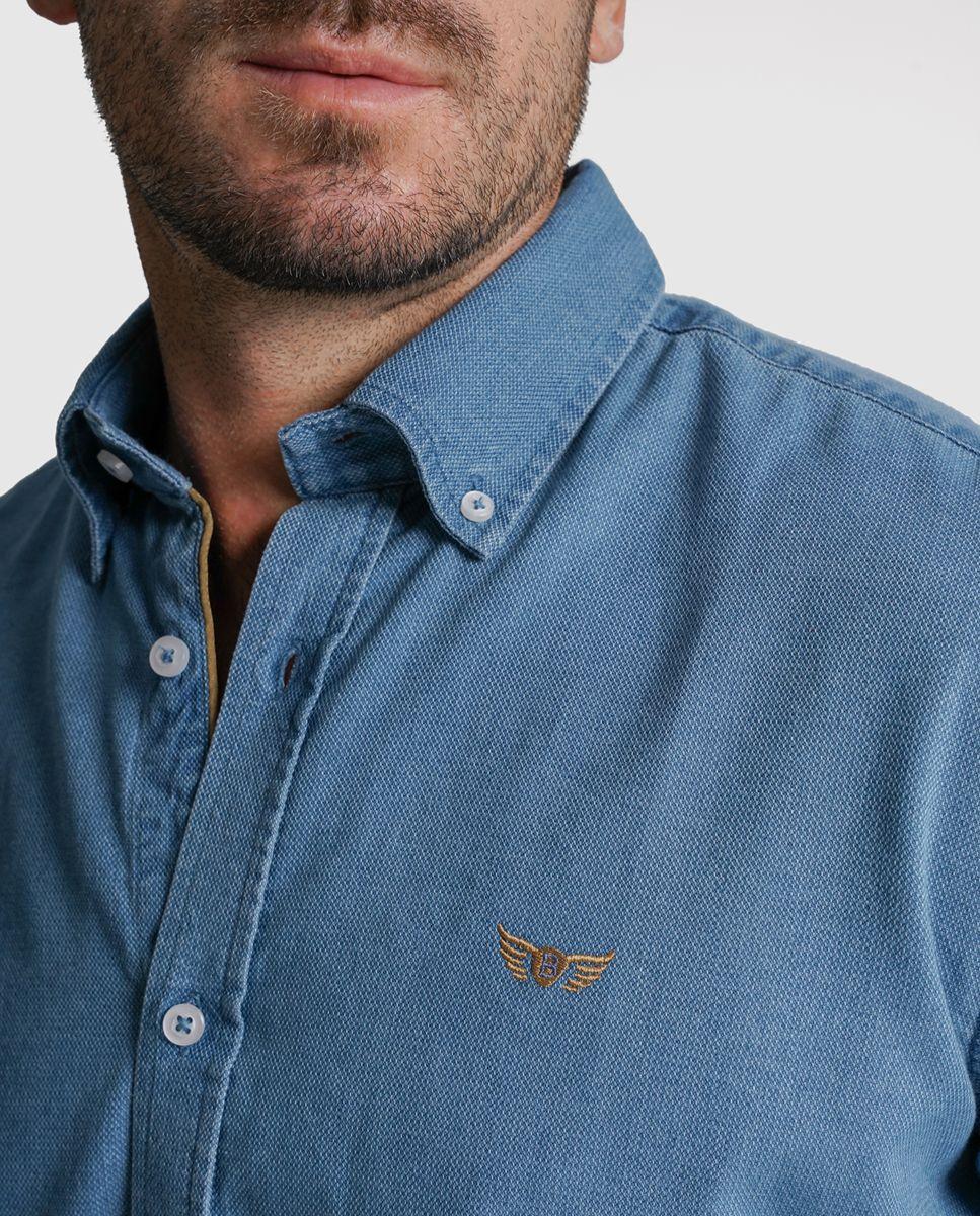 Camisa ganga regular fit azul lisa Azul-2