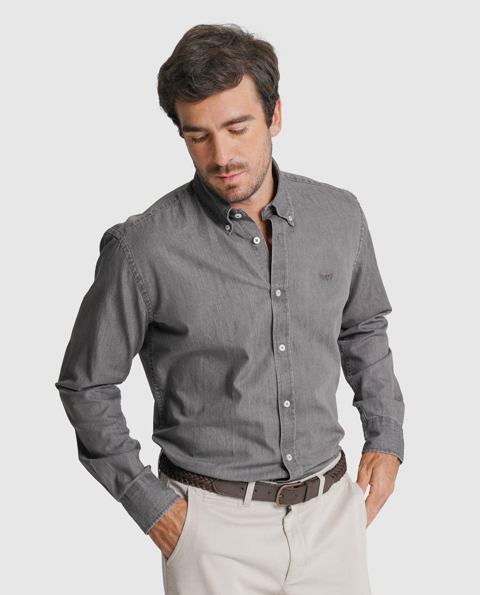 Imagem 0 de Camisa twill regular fit cinzenta lisa