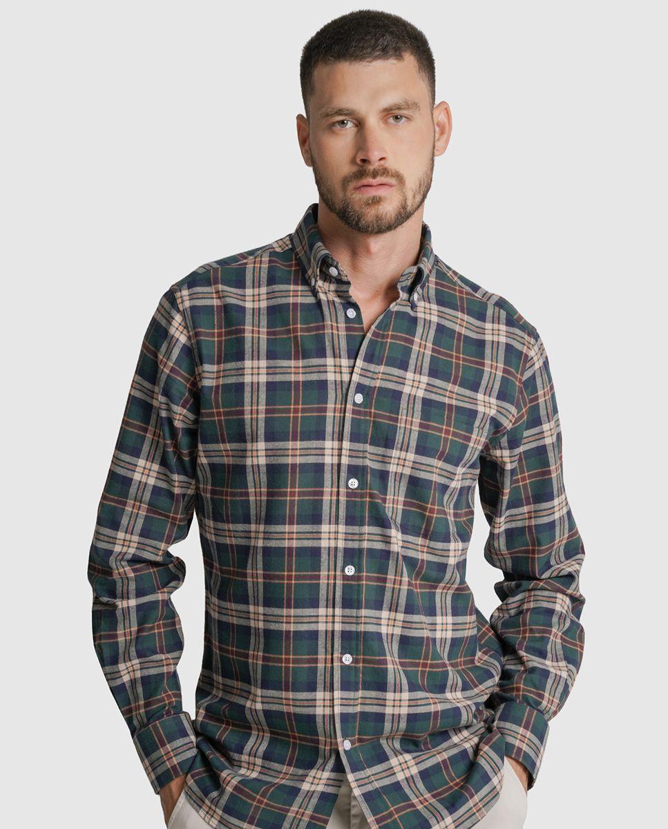 Camisa flanela regular fit azul quadrada Azul-3