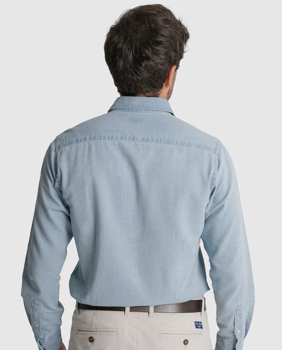 Camisa ganga slim fit azul lisa Azul-acinzentado-3