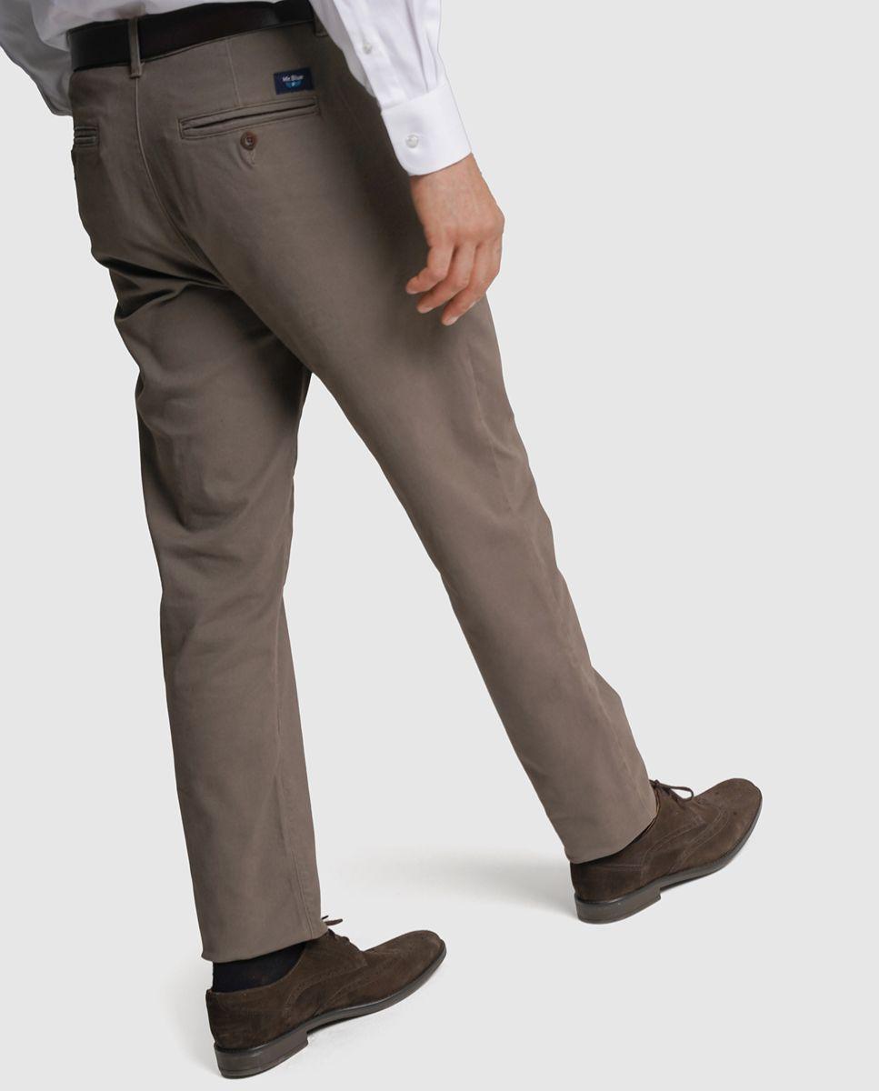 Calças chino algodão regular fit castanhas lisas Taupe-2