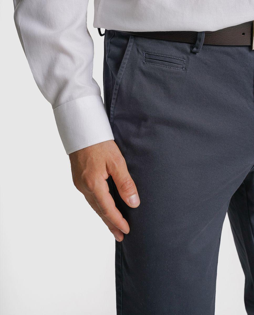 Calças chino algodão slim fit azuis lisas Azul-2