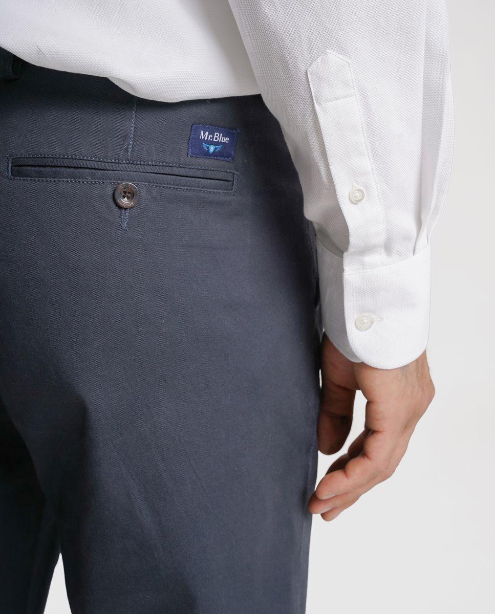 Calças chino algodão slim fit azuis lisas Azul-3